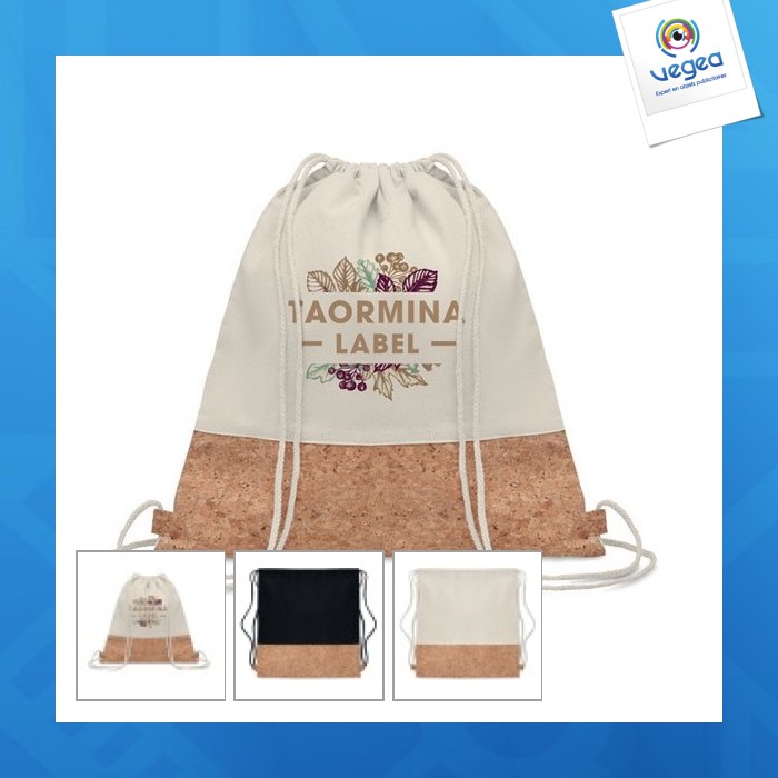 Drawstring bag with cork