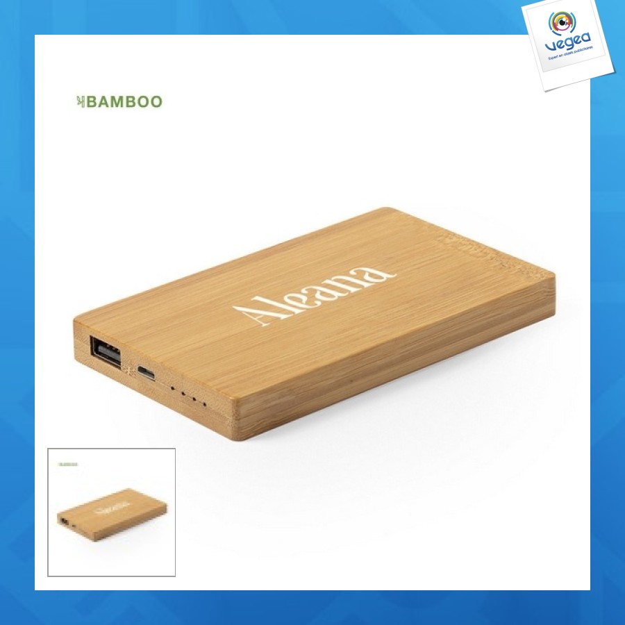 External battery 5000 mah in bamboo