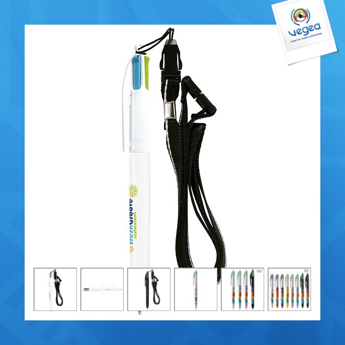 Fashionable 4-colour bic pen with neckband
