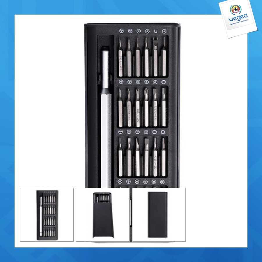 Fine tool set with 24 bits and screwdriver holder