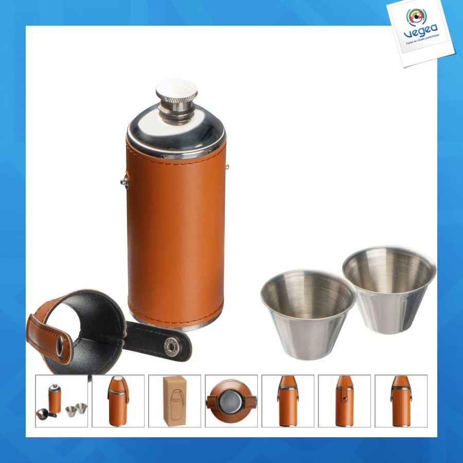 Flasque en acier inoxydable avec 2 pinces