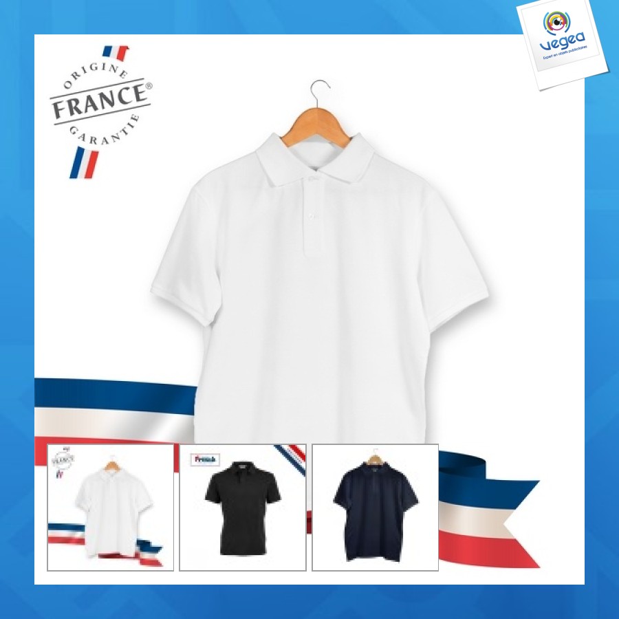 French polo shirt short sleeves organic cotton 220g/m².