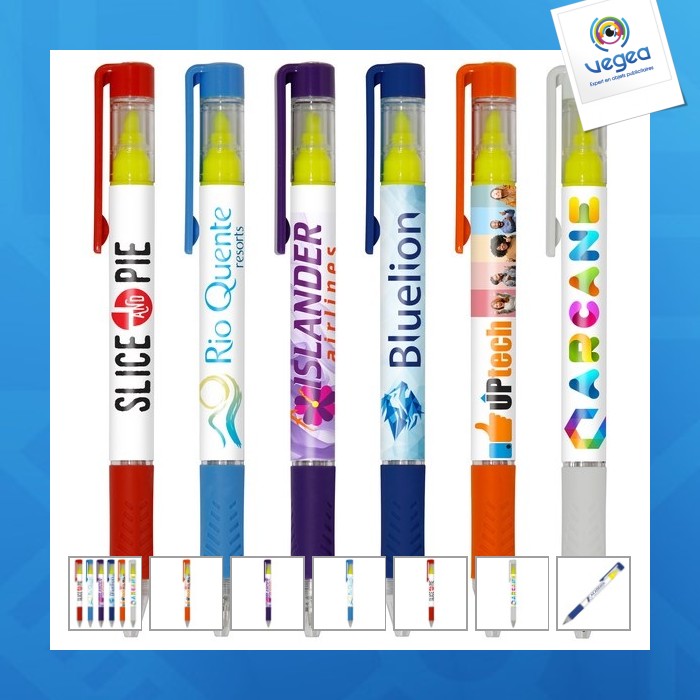 Full color print pen with highlighter and grip Full color print pen with highlighter and grip