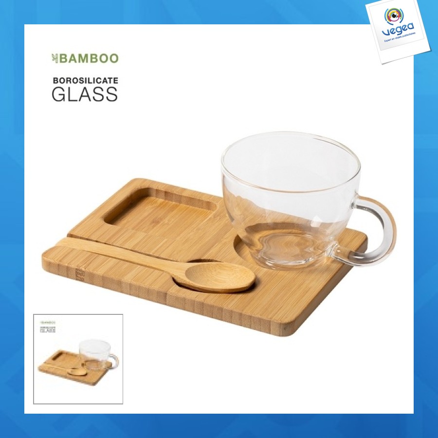 Glass cup with bamboo tray