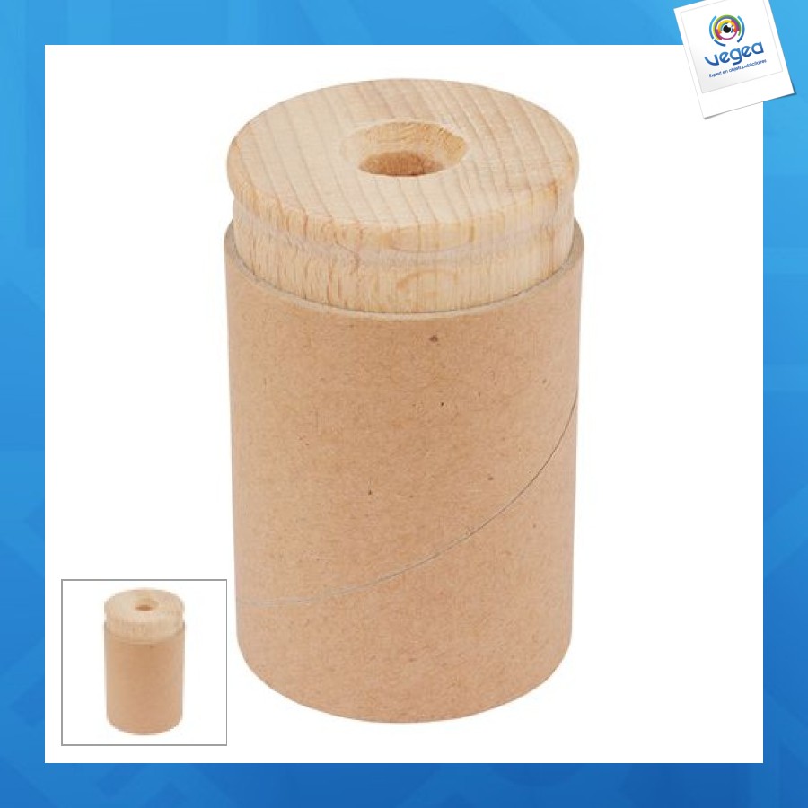 Green good pencil sharpener in cardboard and certified sustainable wood