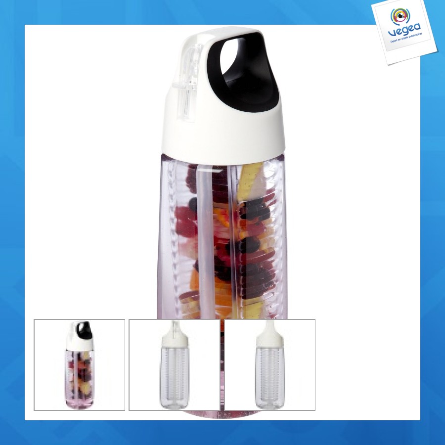 Hydrofruit 700 ml recycled plastic sports bottle with flip-top lid and infuser
