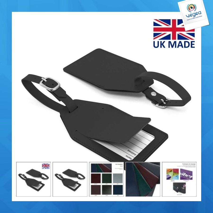 Luggage tag with leather flap