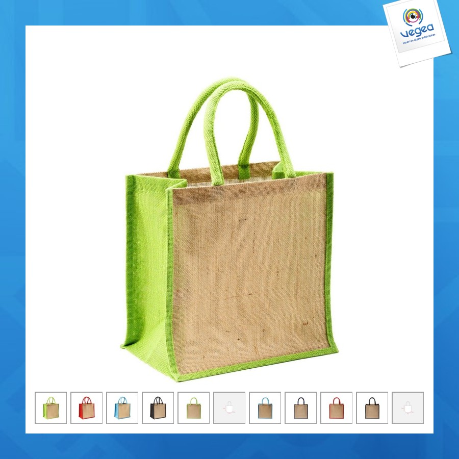 Mini tote bag en toile de jute avec anses et inserts colorés