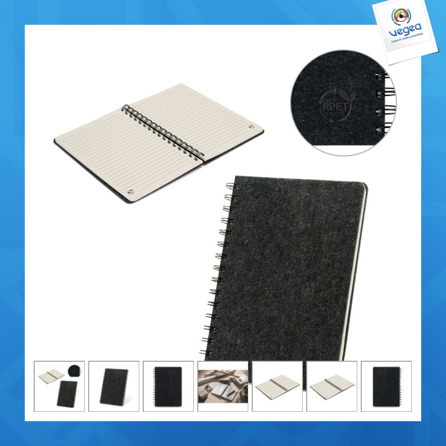 Mishima. a5 notebook with semi-hard cover in 100% rpet recycled felt with rings and lined pages