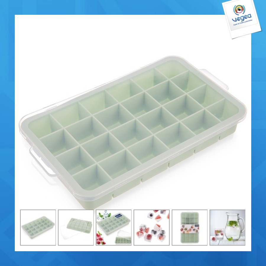 Moule à glaçons e en silicone vert avec couvercle
