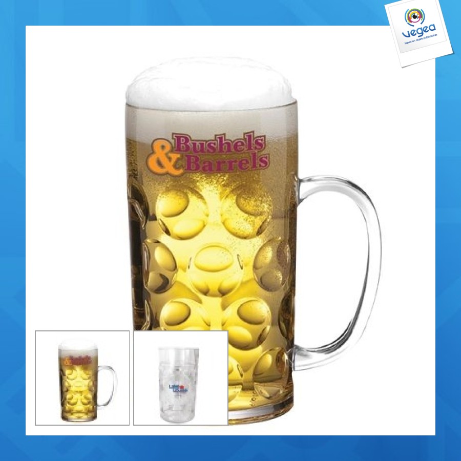 Mug à bière en plastique réutilisable - 2 pintes / 1 litre