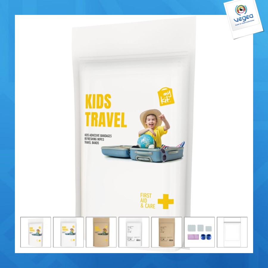 Mykit travel kit for children with paper pocket