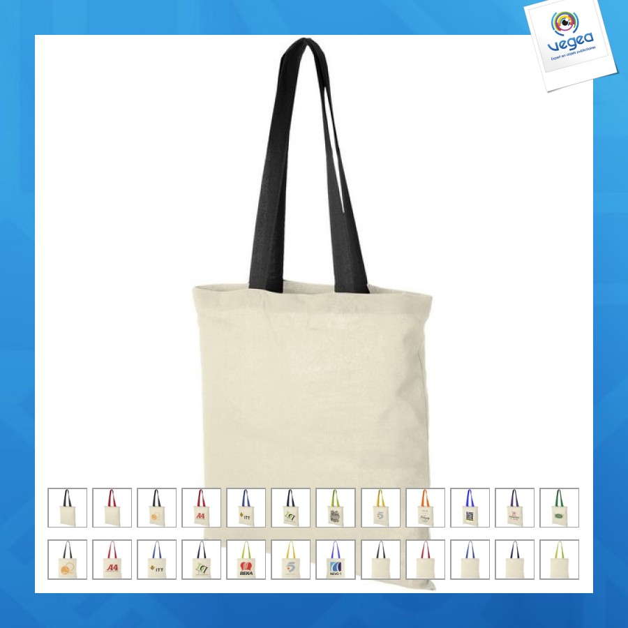 Nevada 100 gsm cotton bag with coloured handles