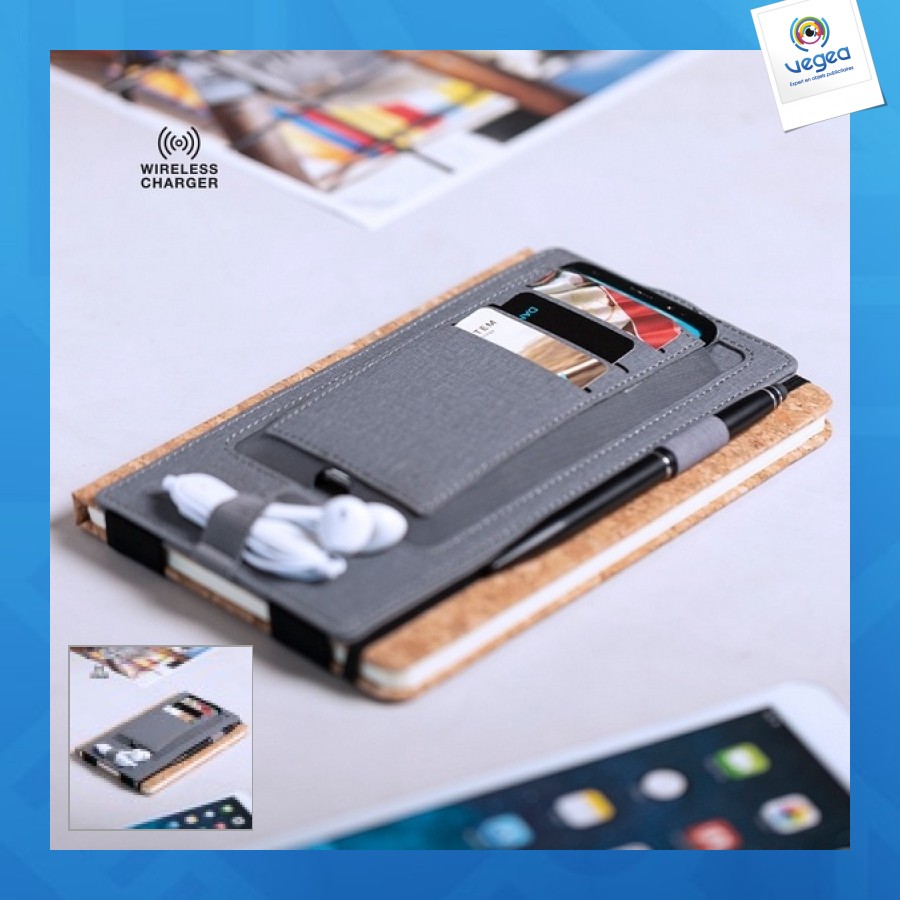 Notebook organizer with wireless charger