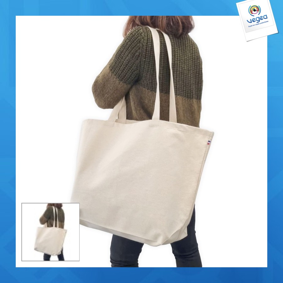 Organic cotton xxl large french bag - ecru