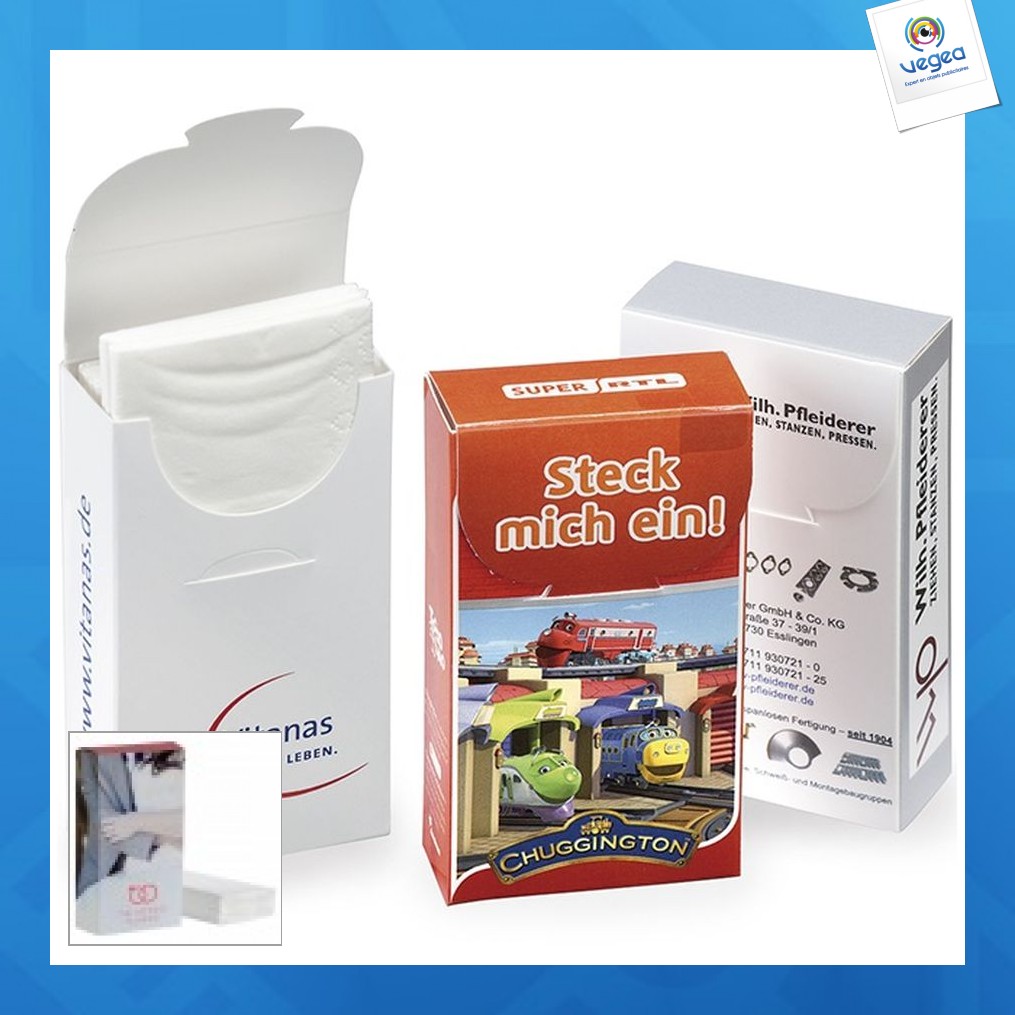 Package of individual handkerchiefs in a cardboard pocket