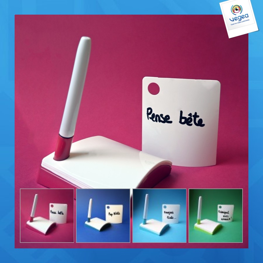 Pen holder with erasable note, french made