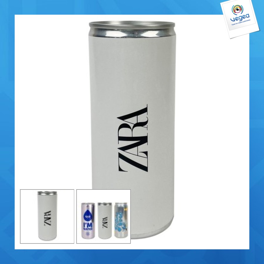 Personalised 250ml can of slightly sparkling water. adhesive label