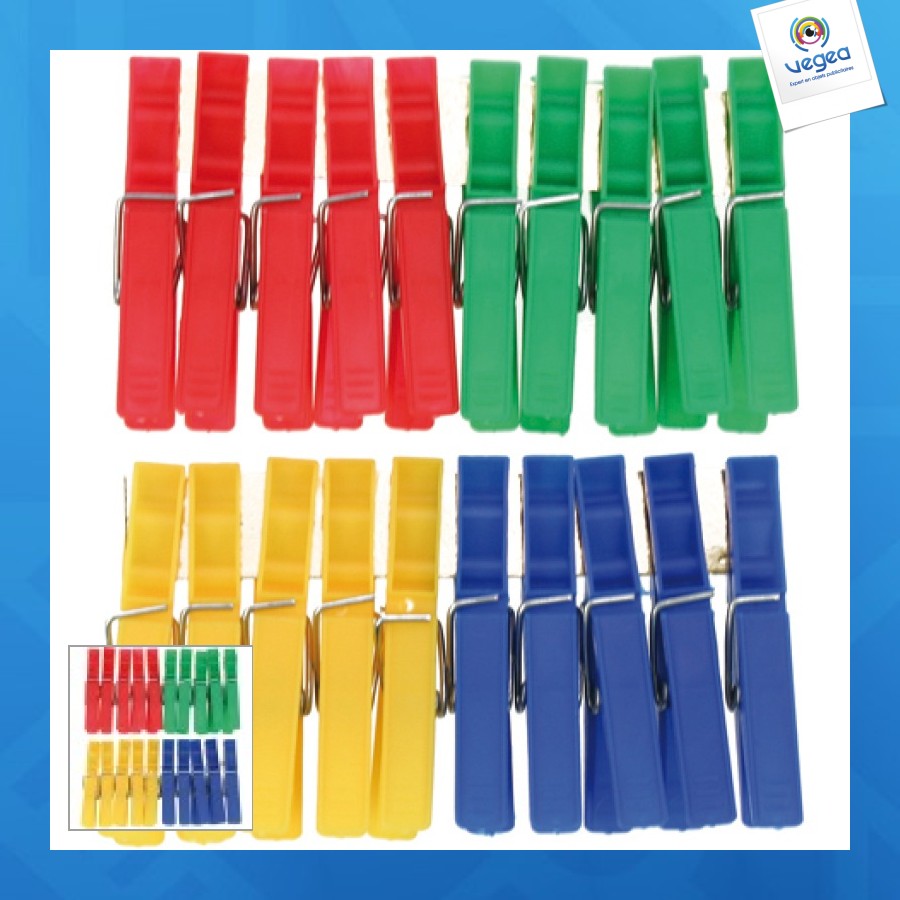 Pince à linge 20 par 7x1cm couleur assorti