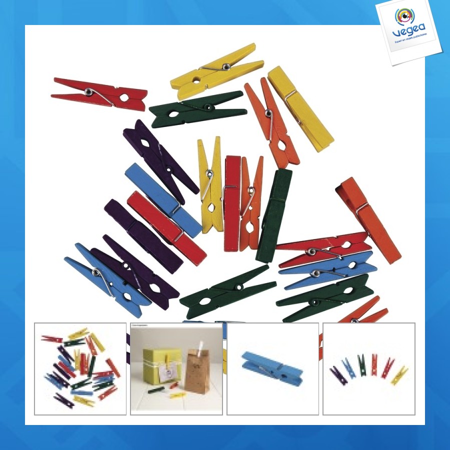 Pince à linge bois, 4,5cm, mélangé, 24 pièces