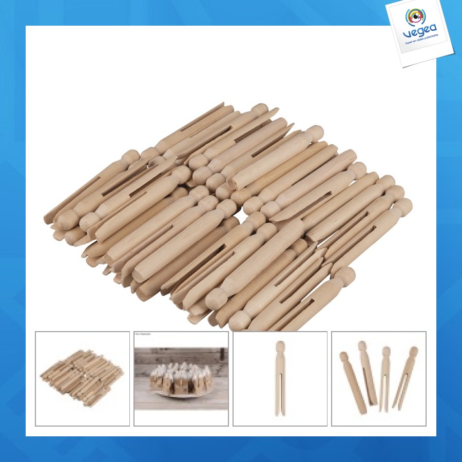 Pince à linge ronde à tête ronde, 11cm, 50 pièces