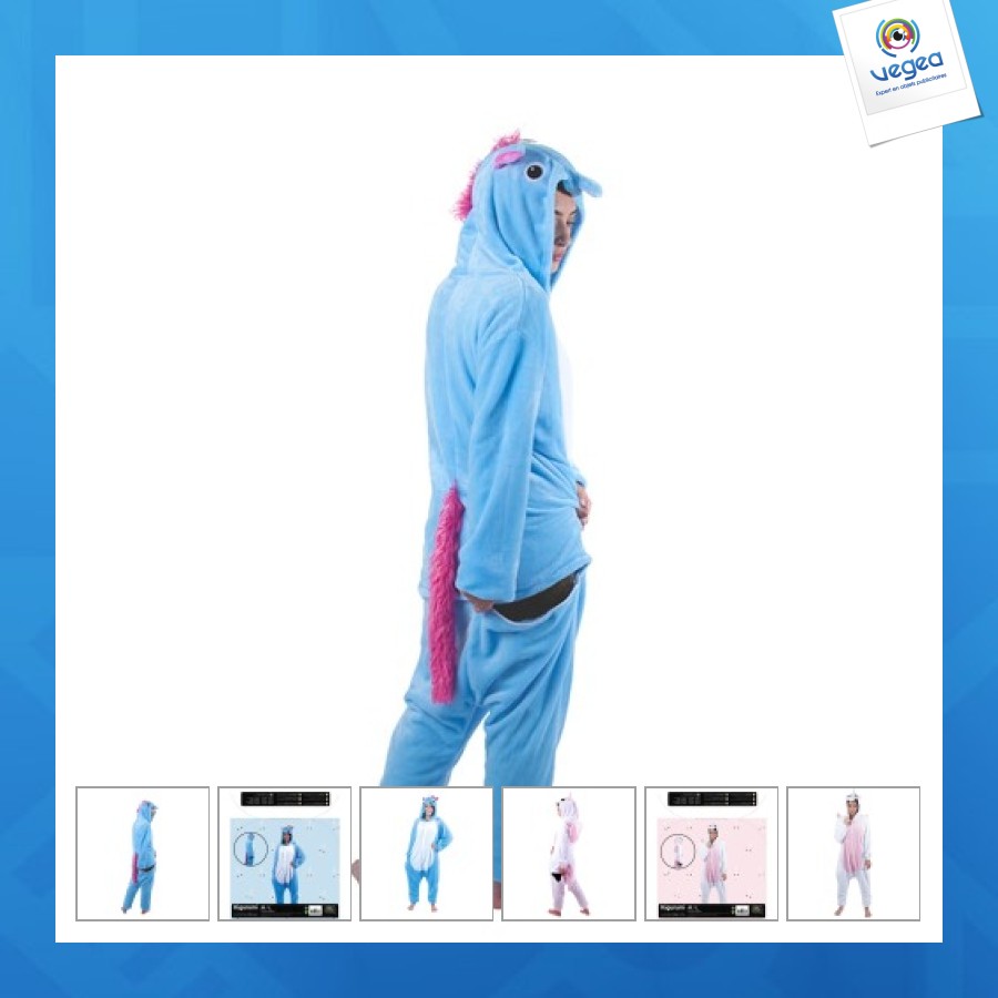 Pink and white unicorn kigurumi costume adult