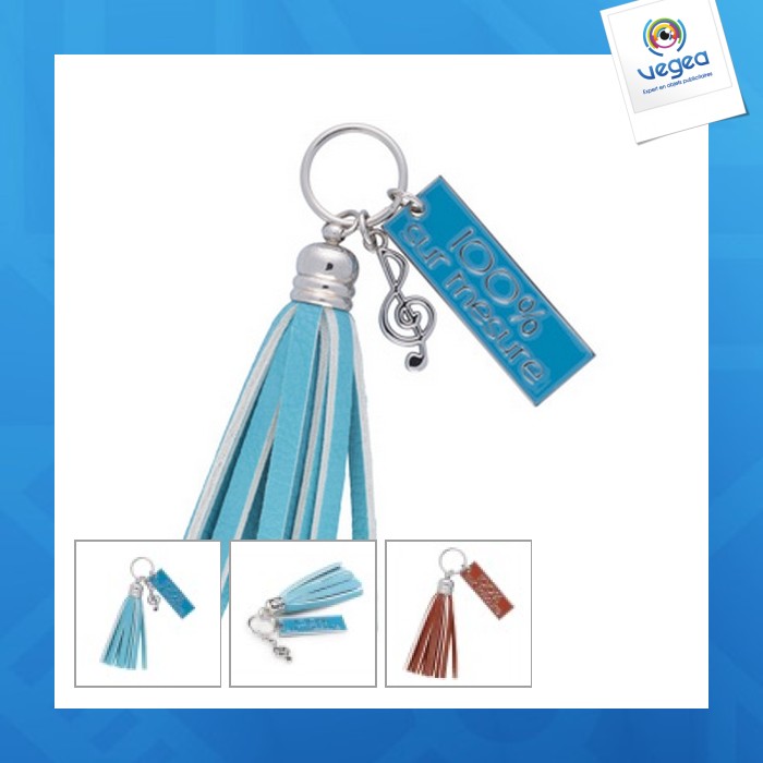 Pompon key ring in imitation leather