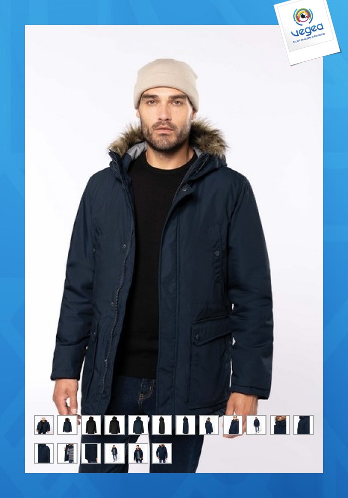 Quilted parka with detachable faux fur hood