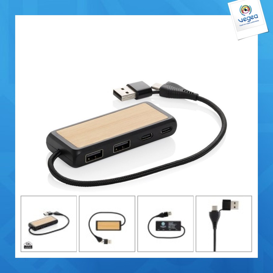 Rcs link dual-input usb hub in plastic and bamboo