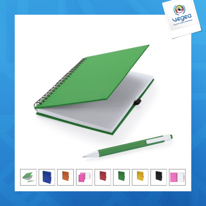 Recycled paper spiral notepad with hard cover pen