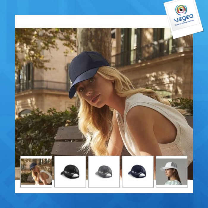 Recycled polyester 6 panel trucker style cap - recycled urbanwear 6 panel snapback trucker
