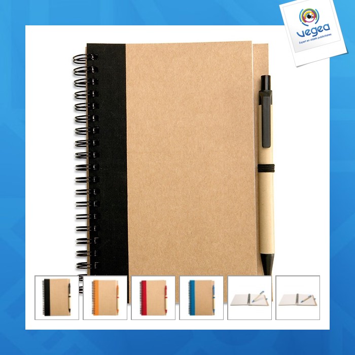 Recycled spiral notepad with hard cover pen
