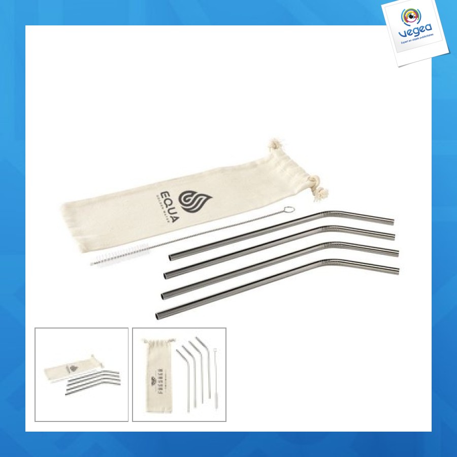 Reusable 4 pieces eco straw set paille acier inoxydable