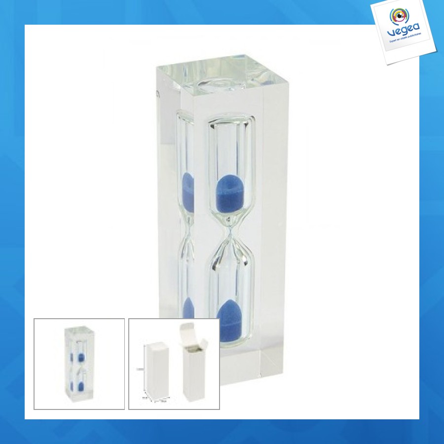 Sablier plexi sable bleu - h 8cm