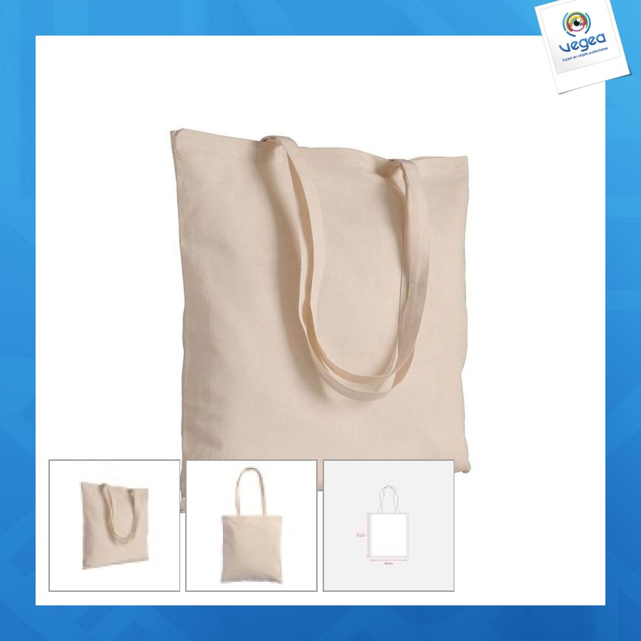 Sac shopping en coton naturel, anses longues