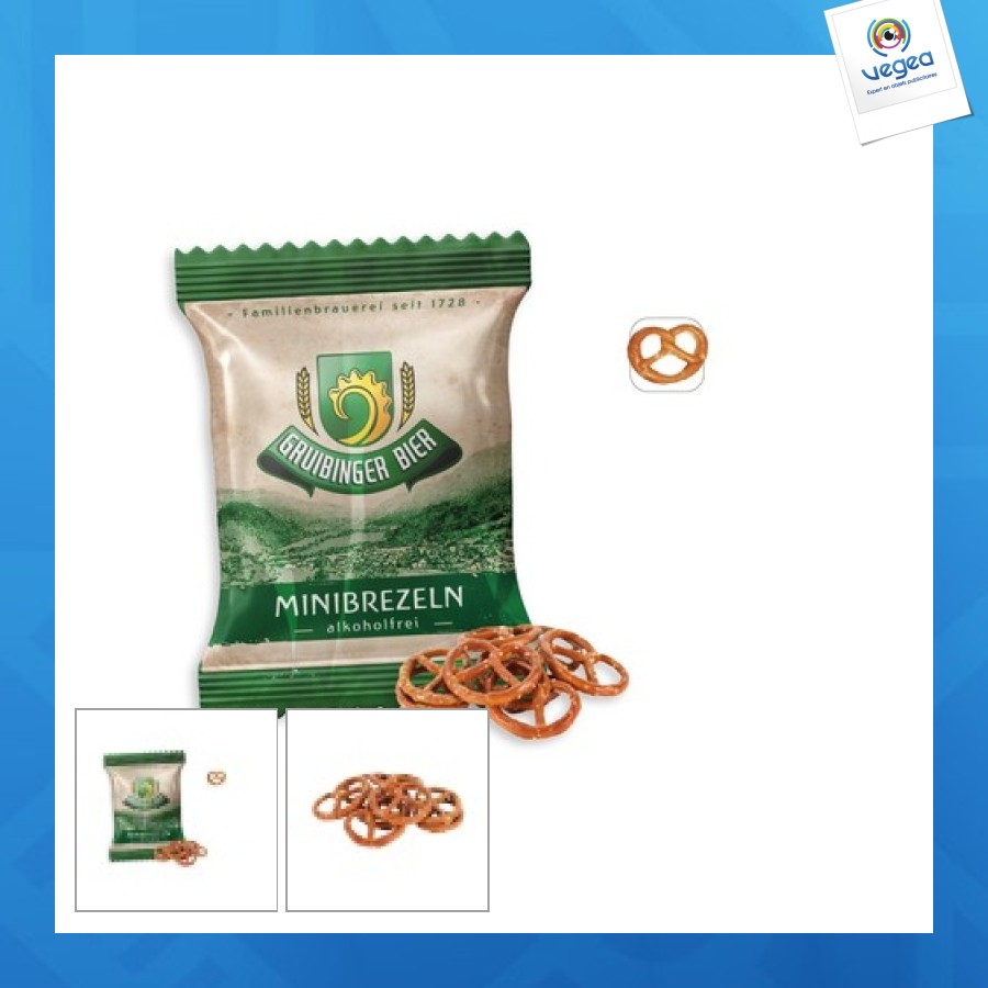 Savoury mini-bretzels in promotional bags, savoury mini-bretzels