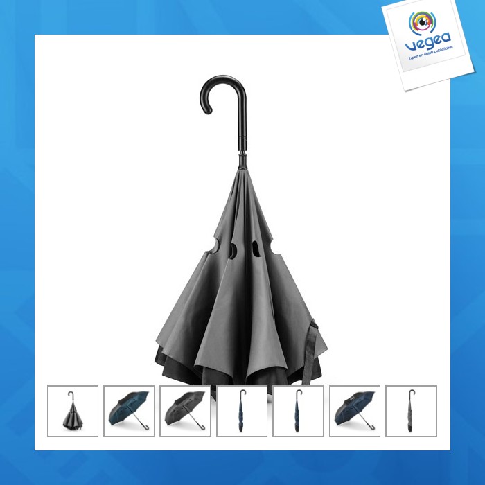 Self-closing reversible umbrella 