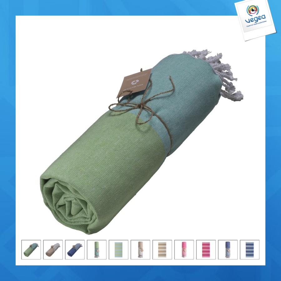 Serviette de plage/fouta en coton recyclé 180g/m² certifiée grs