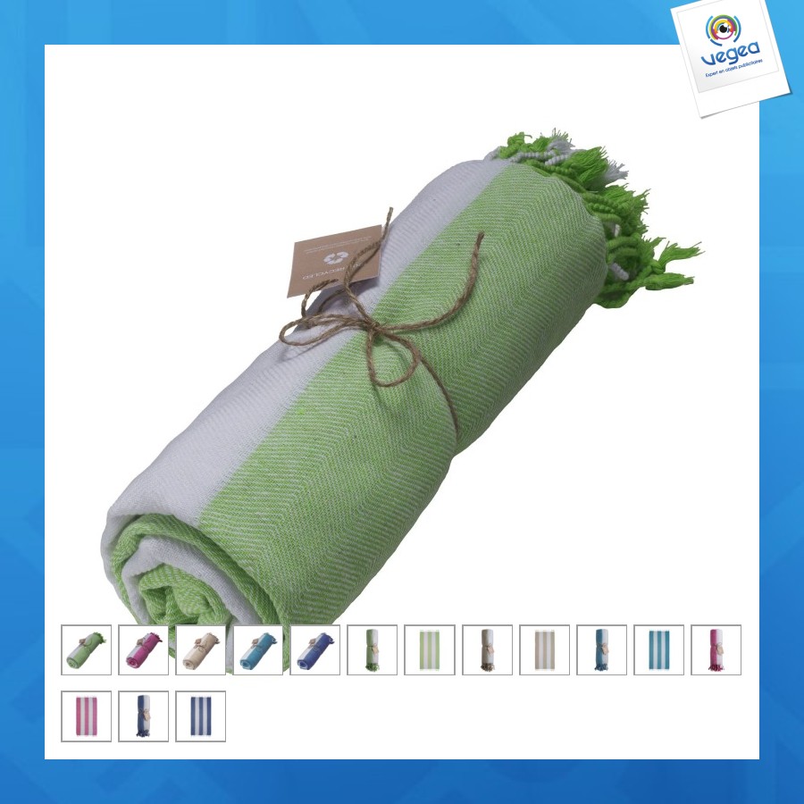 Serviette de plage/fouta en coton recyclé 180g/m² certifiée grs