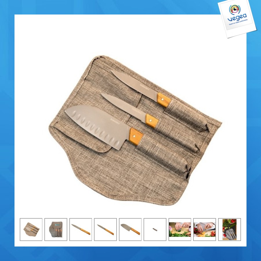 Set of 3 olive wood kitchen knives 