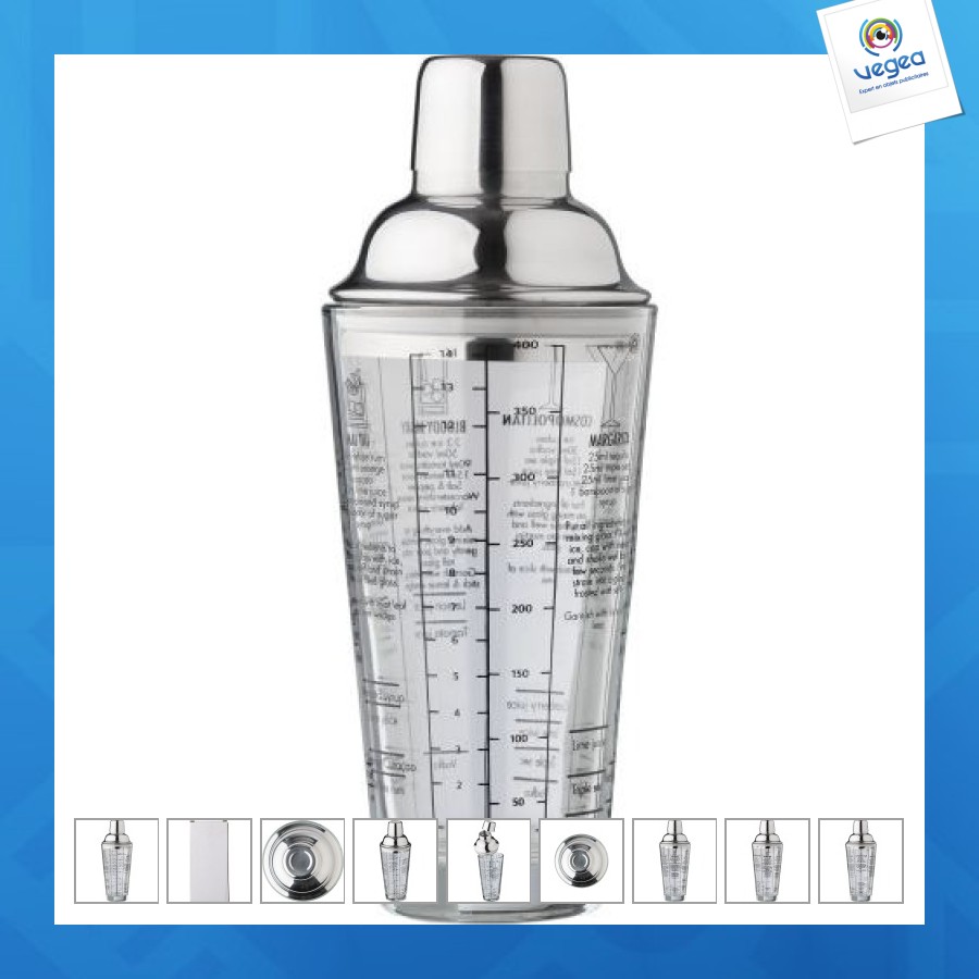 Shaker gradué en verre et en inox adela