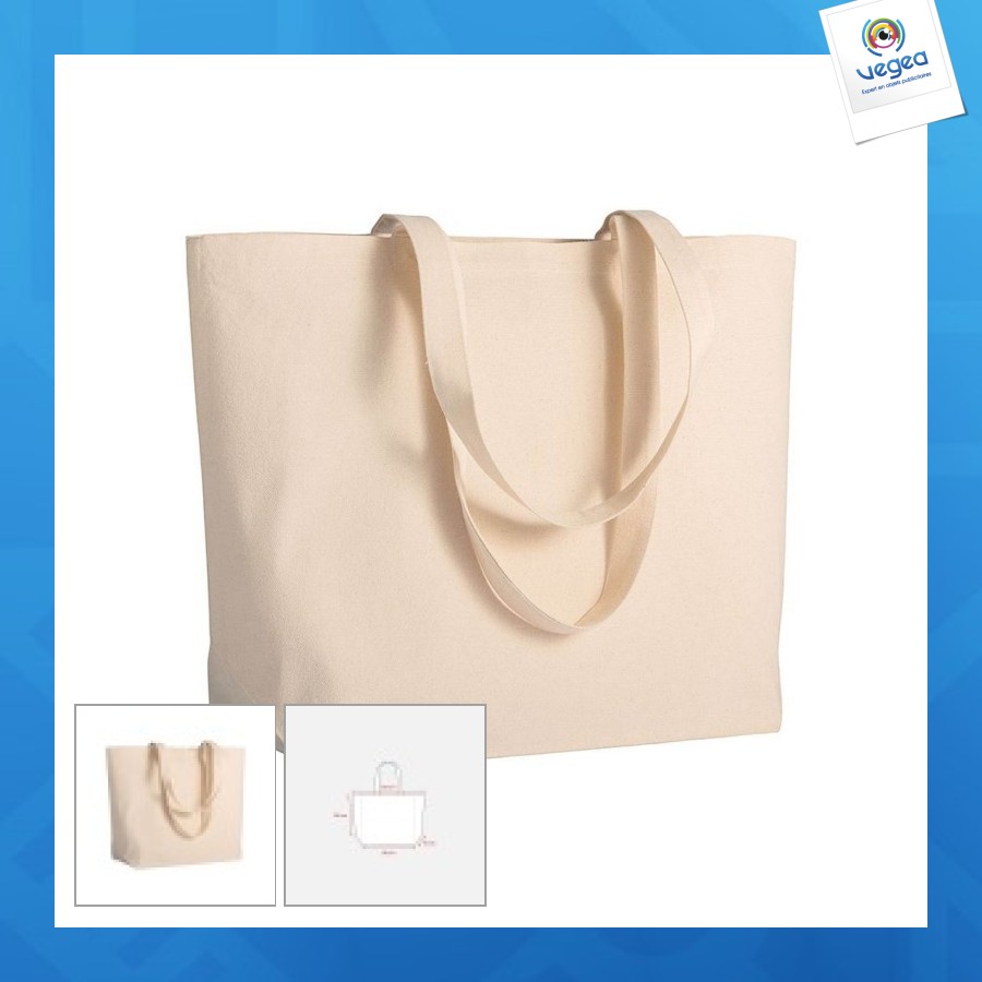 Shopper avec soufflet à la base en coton 280 g/m2, anses longues