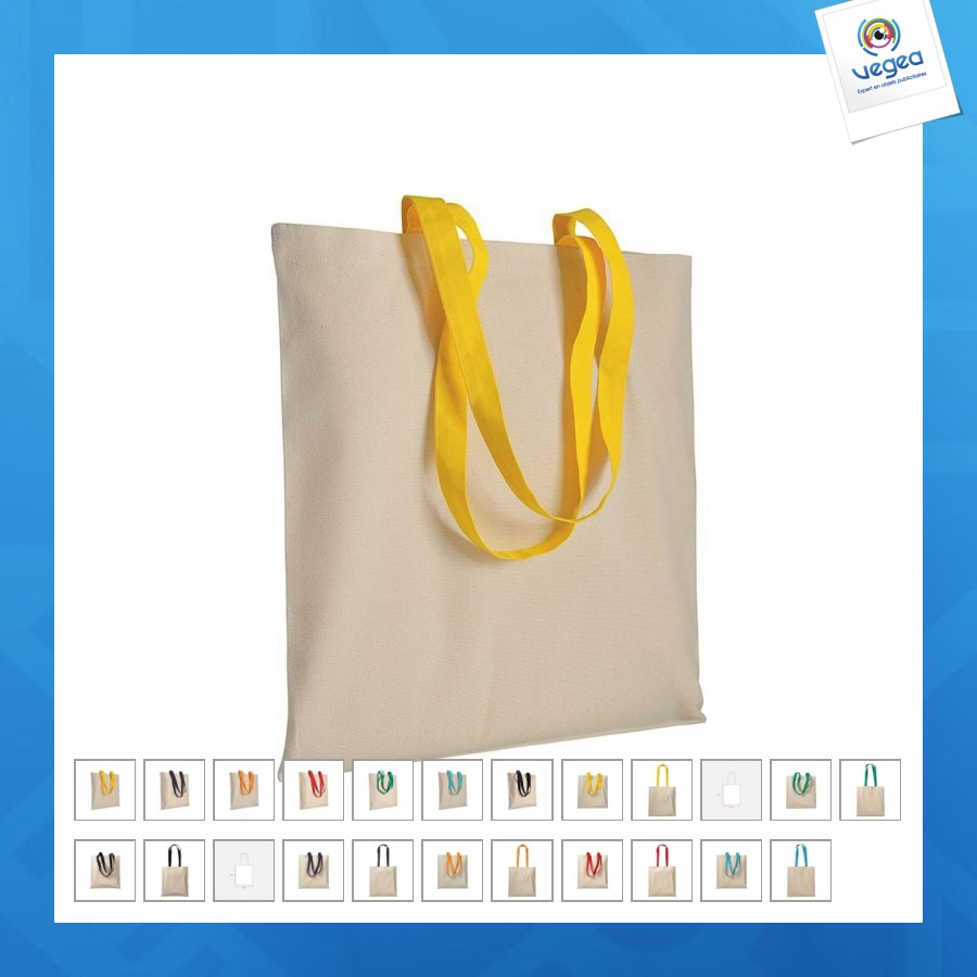 Shopper en coton naturel 220g/m², anses longues colorées