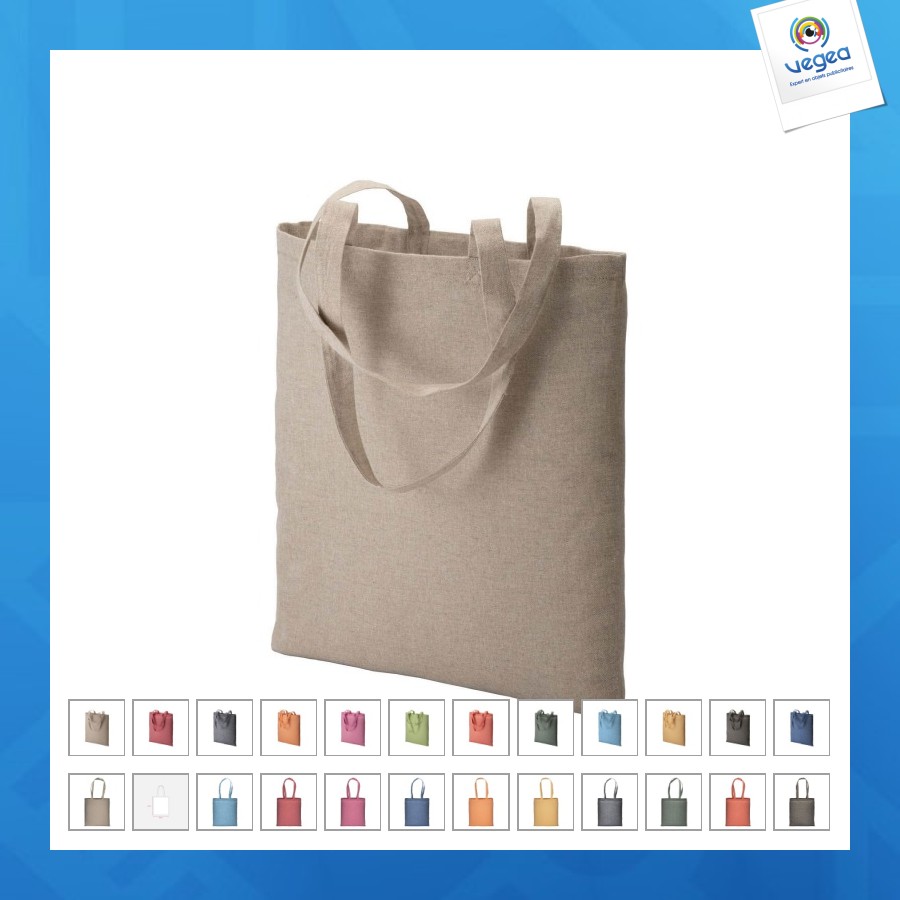 Shopper en coton recyclé 150g/m², effet mélange, anses longues
