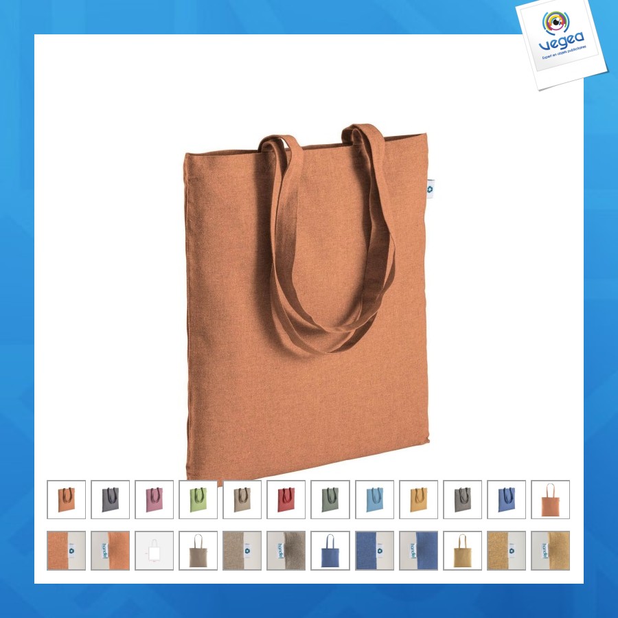 Shopper en coton recyclé 190g/m², anses longues, 38x42cm