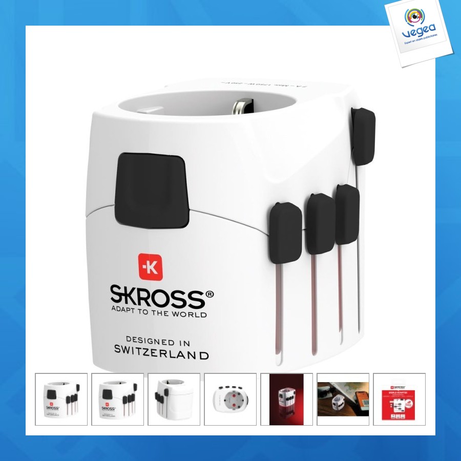 Skross adaptateur de voyage universel 3-pôles pro