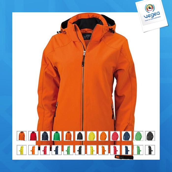 Softshell jacket with removable hood for women