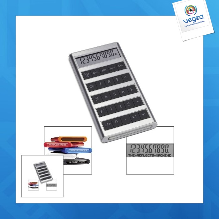 Solar calculator reflects-machine blue