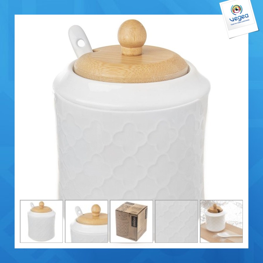 Sucrier en porcelaine blanche avec cuillère whitel
