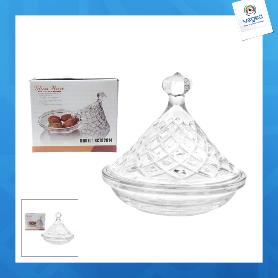 Sucrier, récipient en verre à motif losanges, 12,5